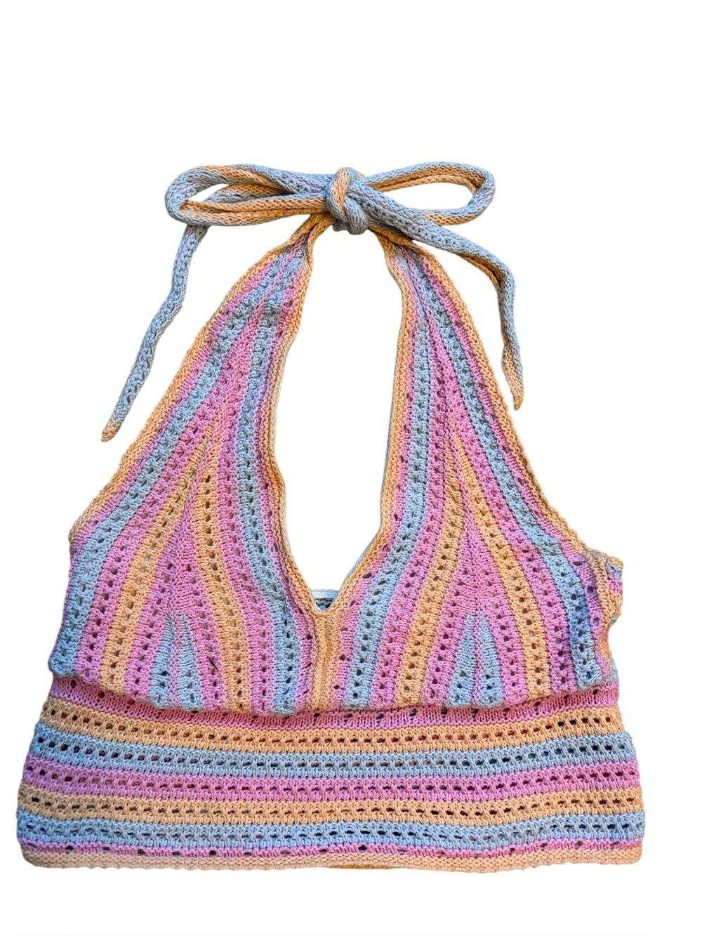 Hollister Crochet Halter Top Pastel Rainbow pink Multi Size L